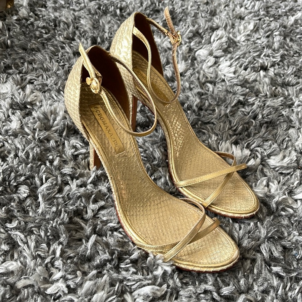 BCBGMAXAZRIA Gold Sandal Heels